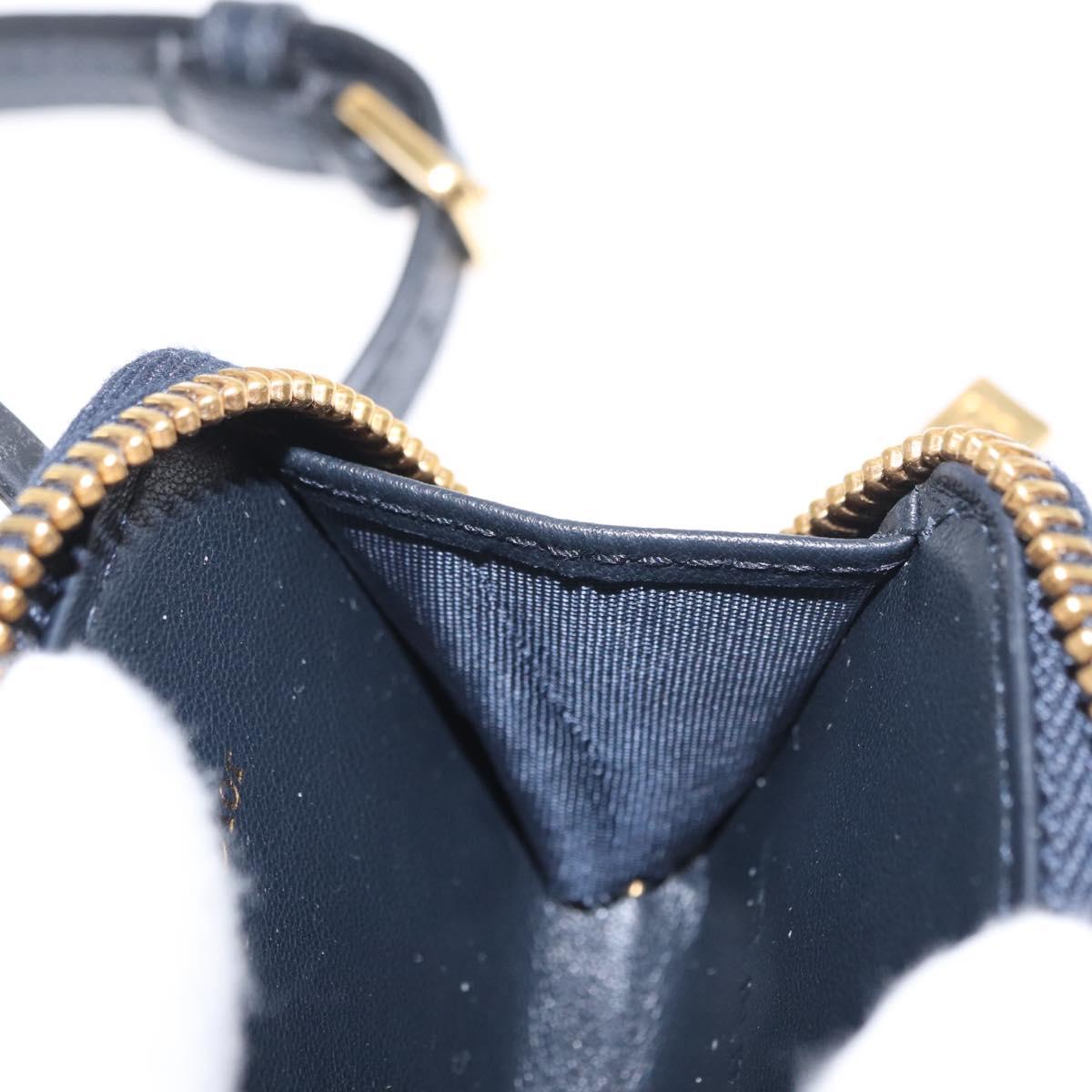 Christian Dior Trotter Canvas Phone Shoulder Shoulder Bag Navy Gold Auth 159453M