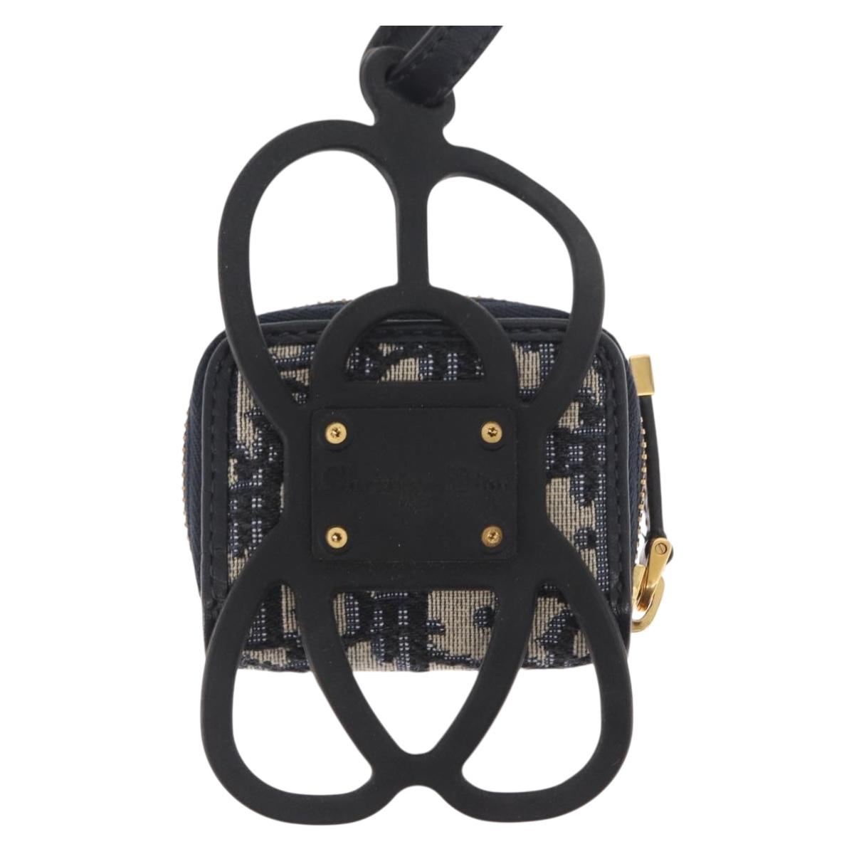 Christian Dior Trotter Canvas Phone Shoulder Shoulder Bag Navy Gold Auth 159453M