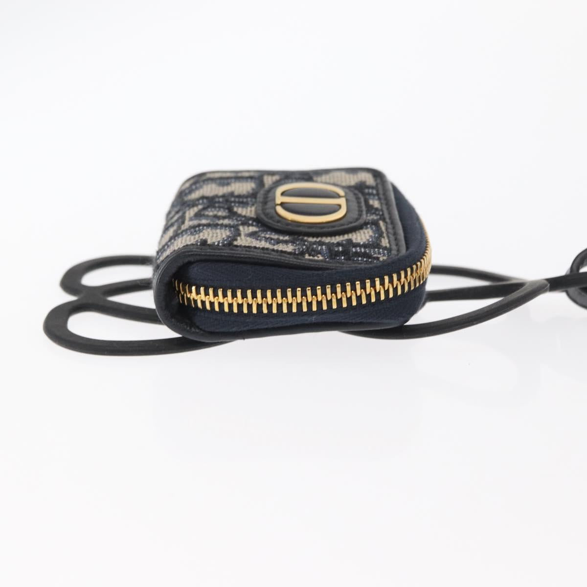 Christian Dior Trotter Canvas Phone Shoulder Shoulder Bag Navy Gold Auth 159453M