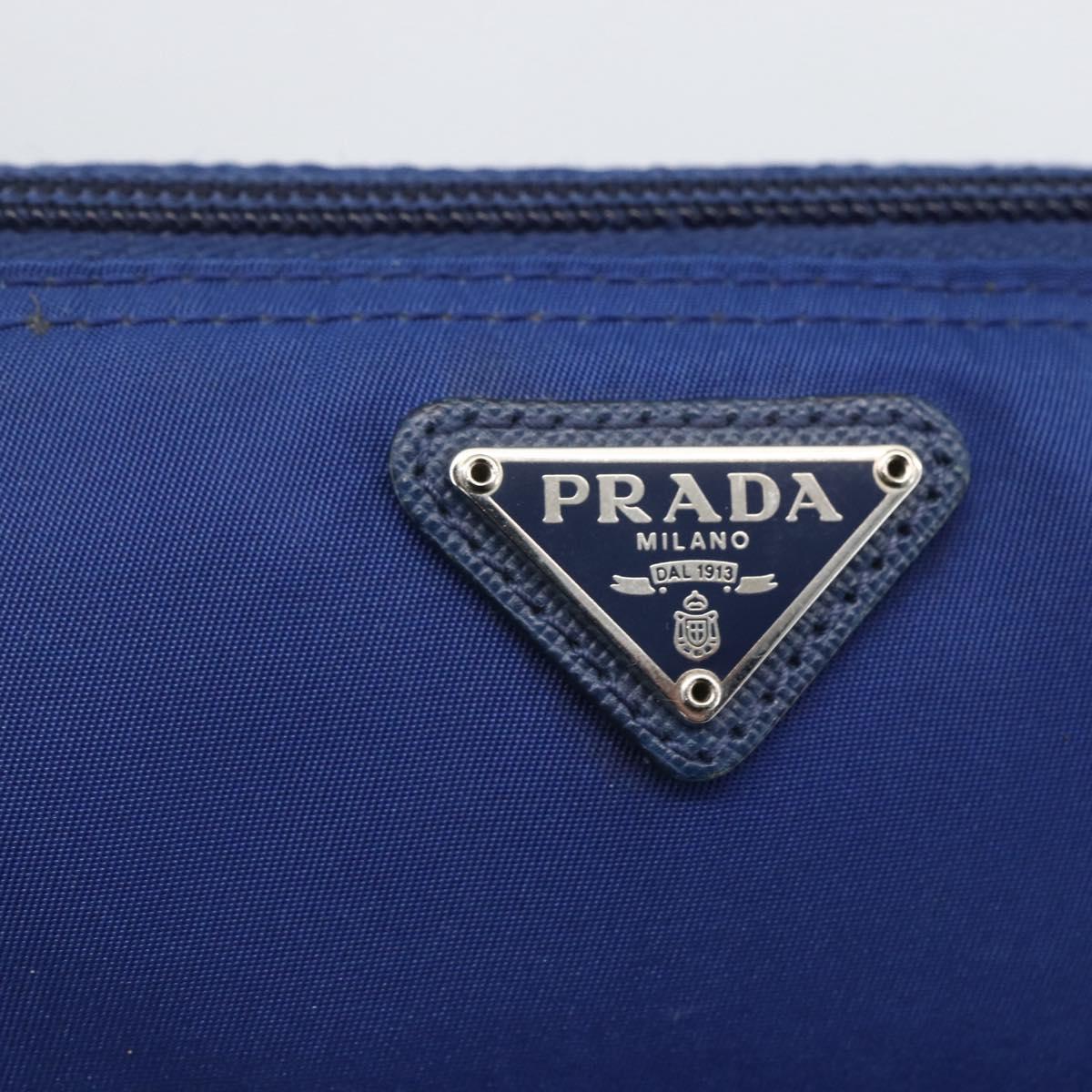 PRADA Pouch Nylon Blue Gold Auth 159459