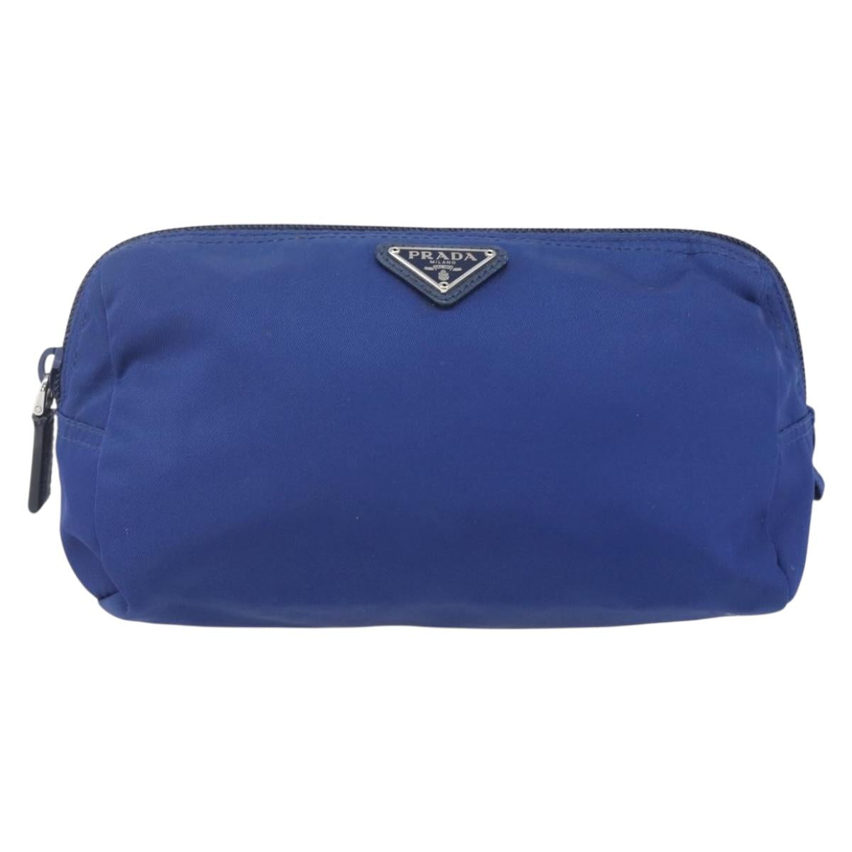 PRADA Pouch Nylon Blue Gold Auth 159459