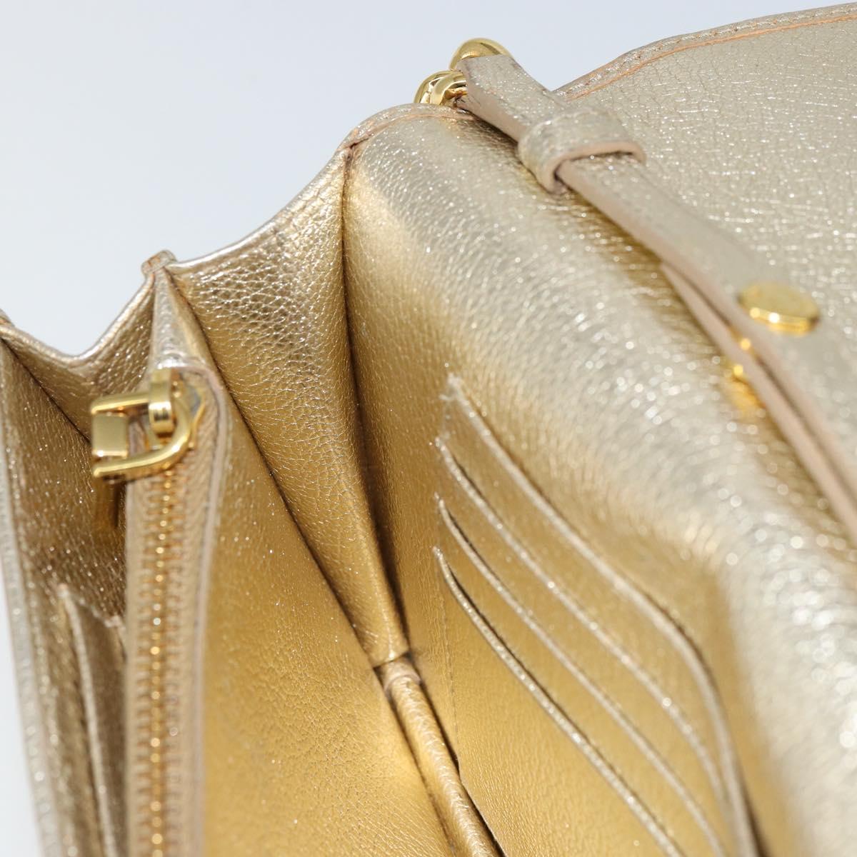 Miu Miu Chain Wallet Shoulder Bag Leather Gold Auth 159461