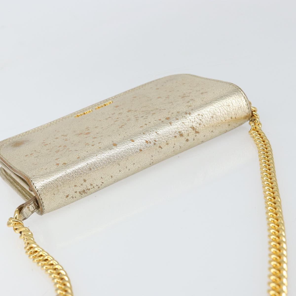 Miu Miu Chain Wallet Shoulder Bag Leather Gold Auth 159461