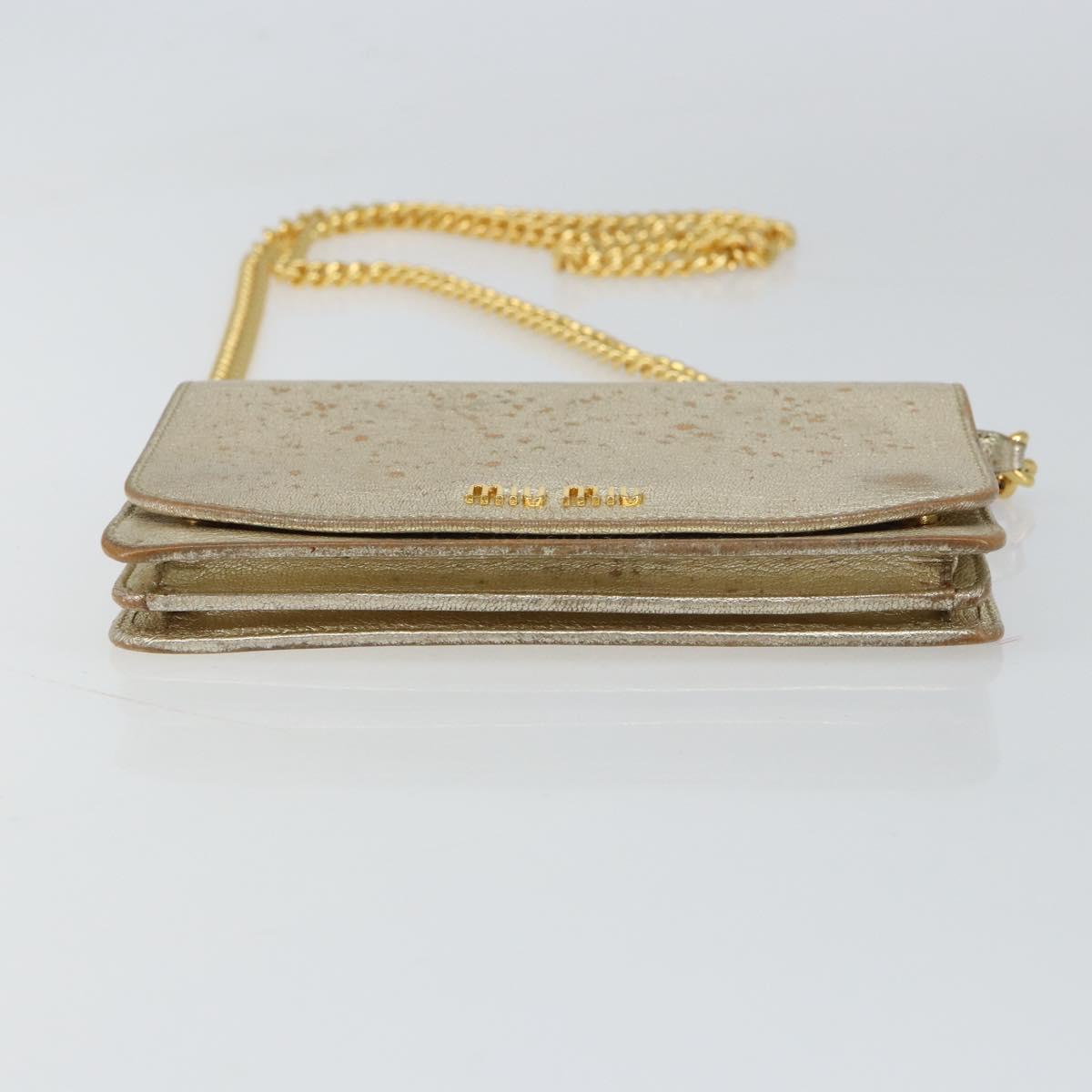 Miu Miu Chain Wallet Shoulder Bag Leather Gold Auth 159461