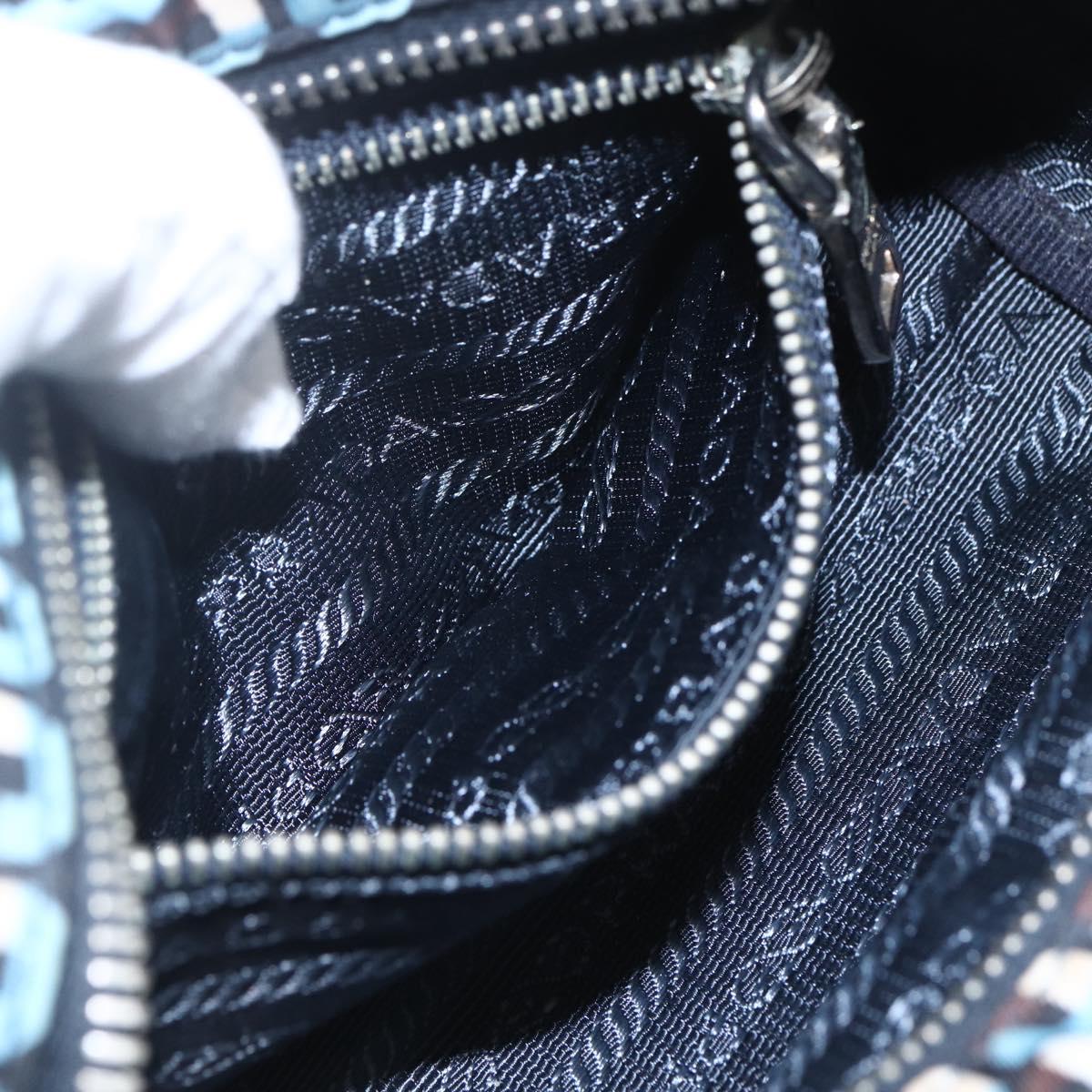 PRADA Pouch Nylon Blue Silver Auth 159464
