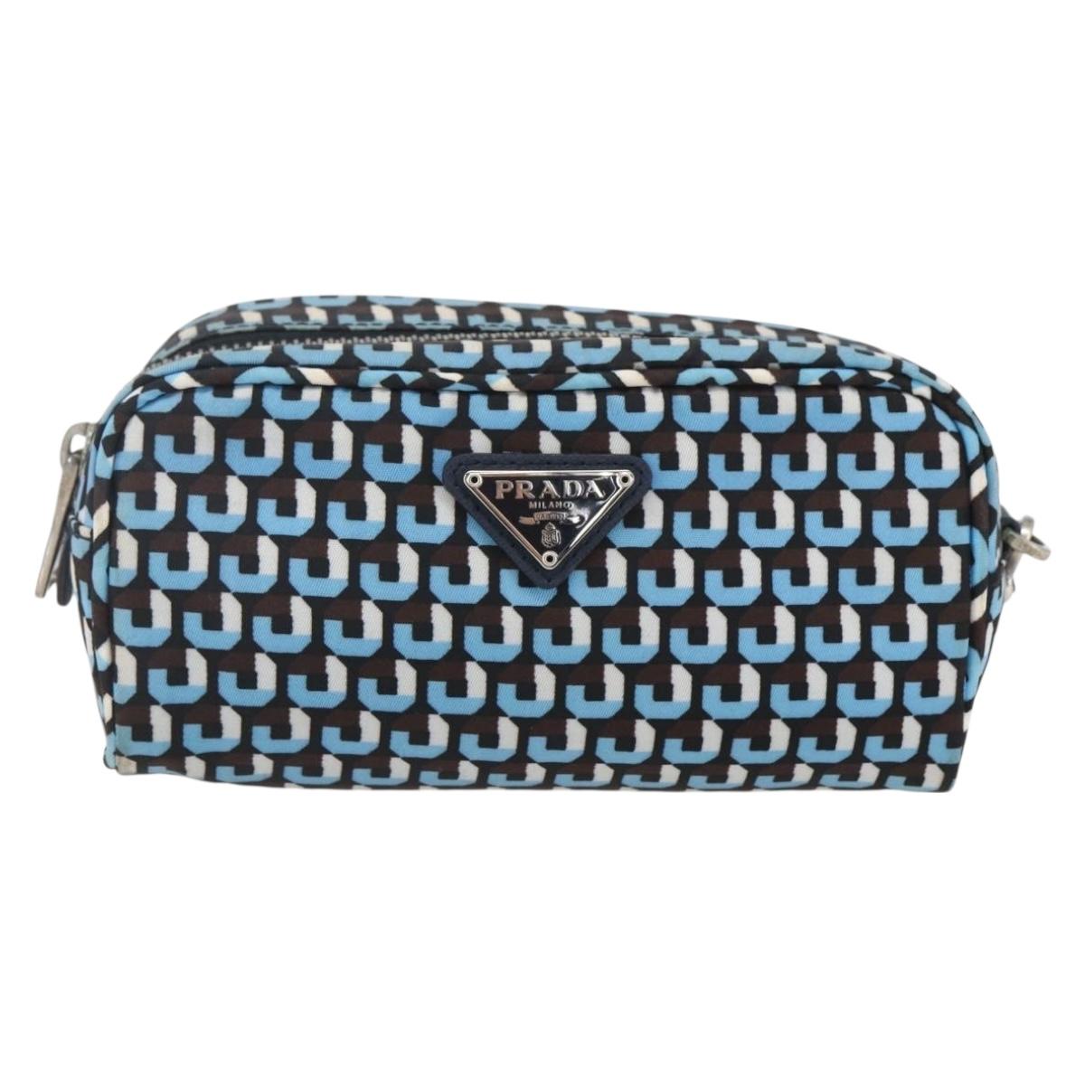 PRADA Pouch Nylon Blue Silver Auth 159464