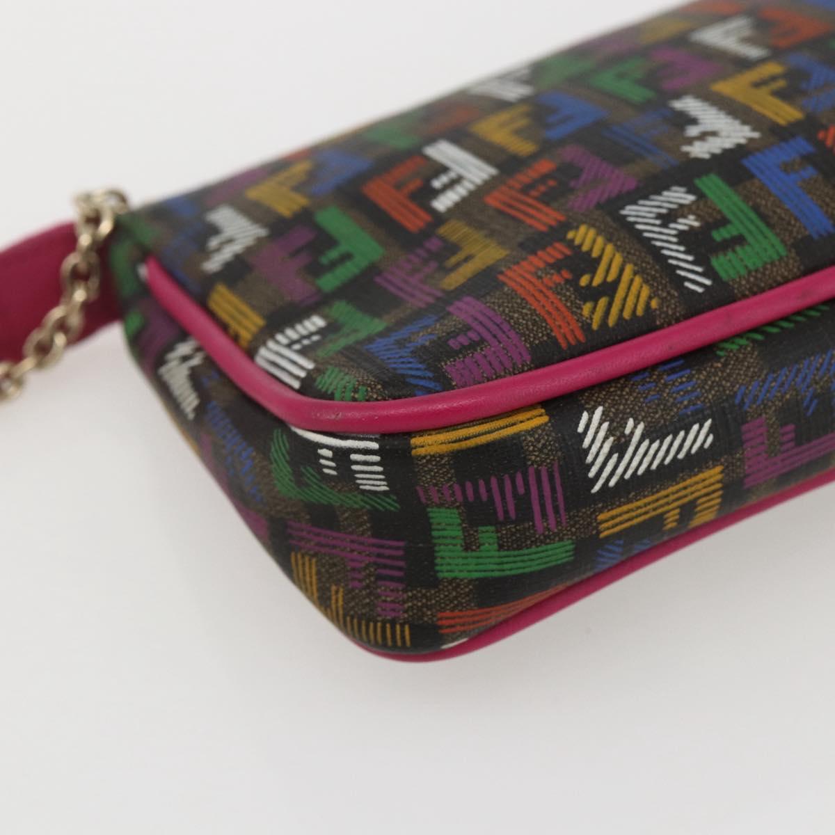 FENDI Zucchino Canvas Accessory Pouch Multicolor Gold Auth 159466V