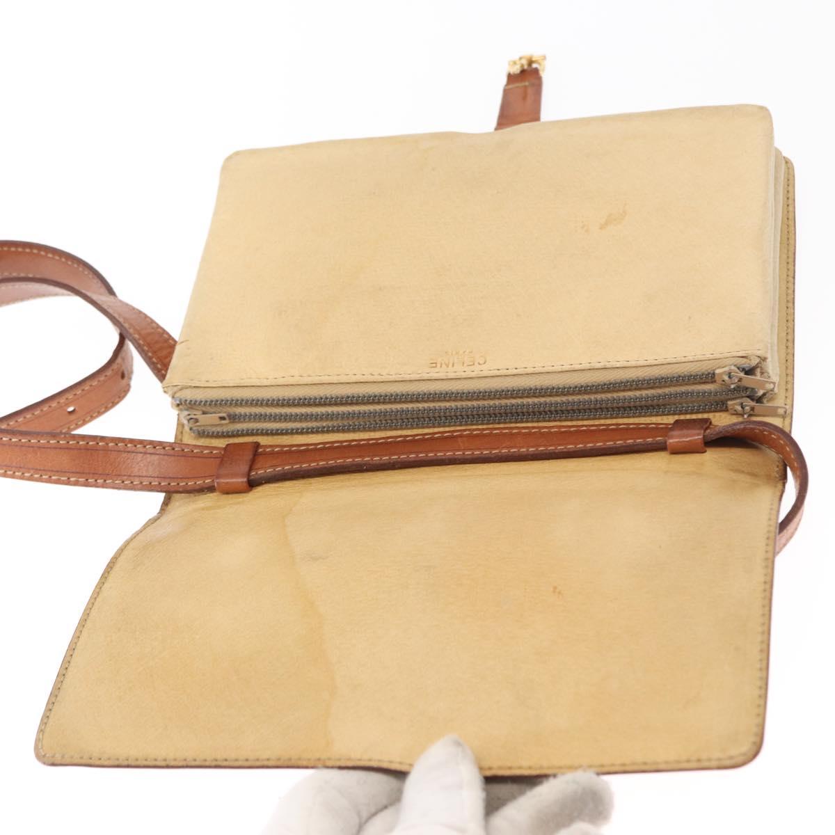 CELINE Macadam Canvas Shoulder Bag PVC Beige Gold Auth 159576
