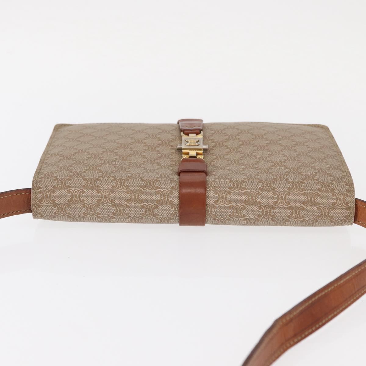 CELINE Macadam Canvas Shoulder Bag PVC Beige Gold Auth 159576