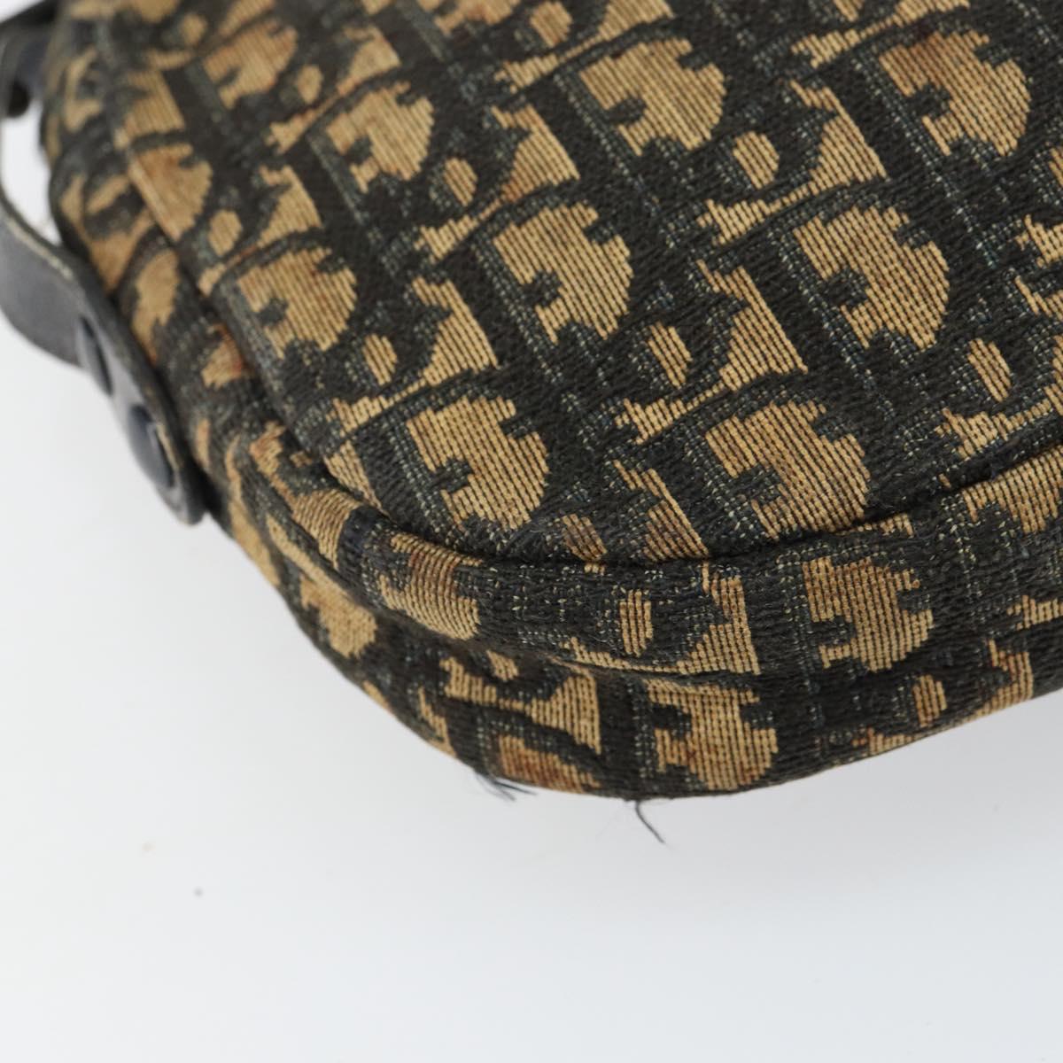 Christian Dior Trotter Canvas Shoulder Bag Navy Gold Auth 159578