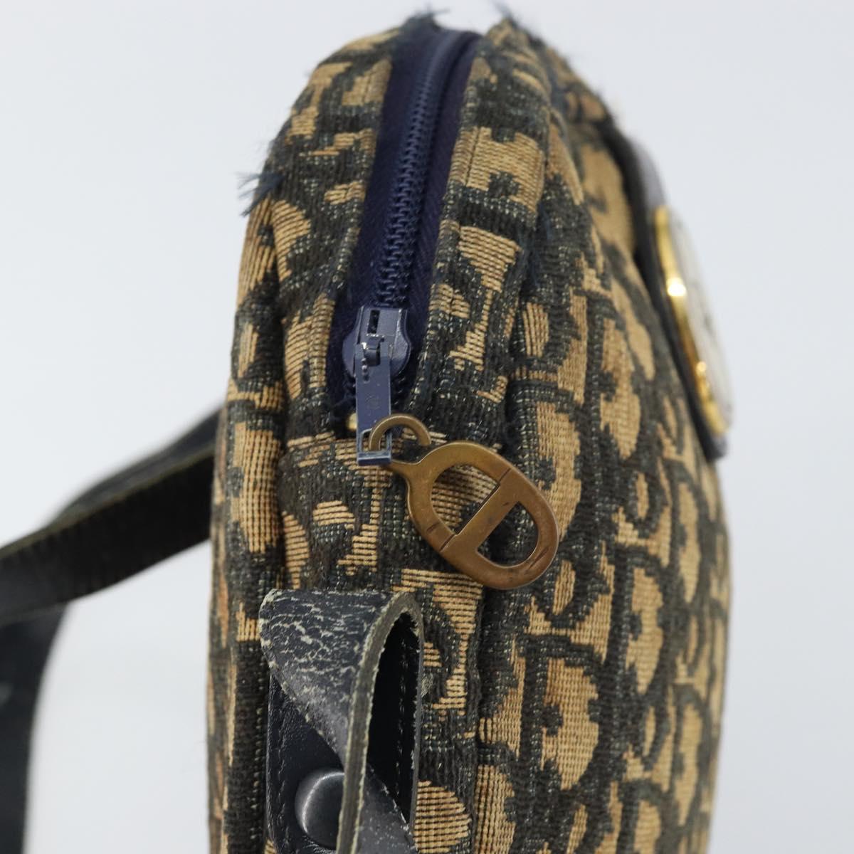 Christian Dior Trotter Canvas Shoulder Bag Navy Gold Auth 159578