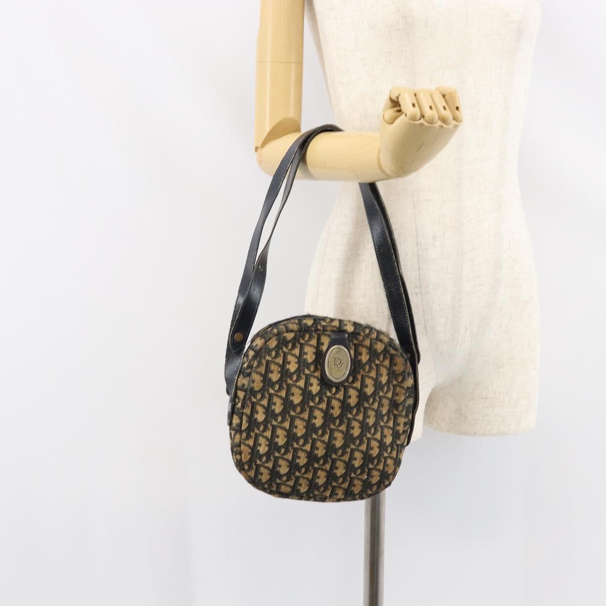 Christian Dior Trotter Canvas Shoulder Bag Navy Gold Auth 159578
