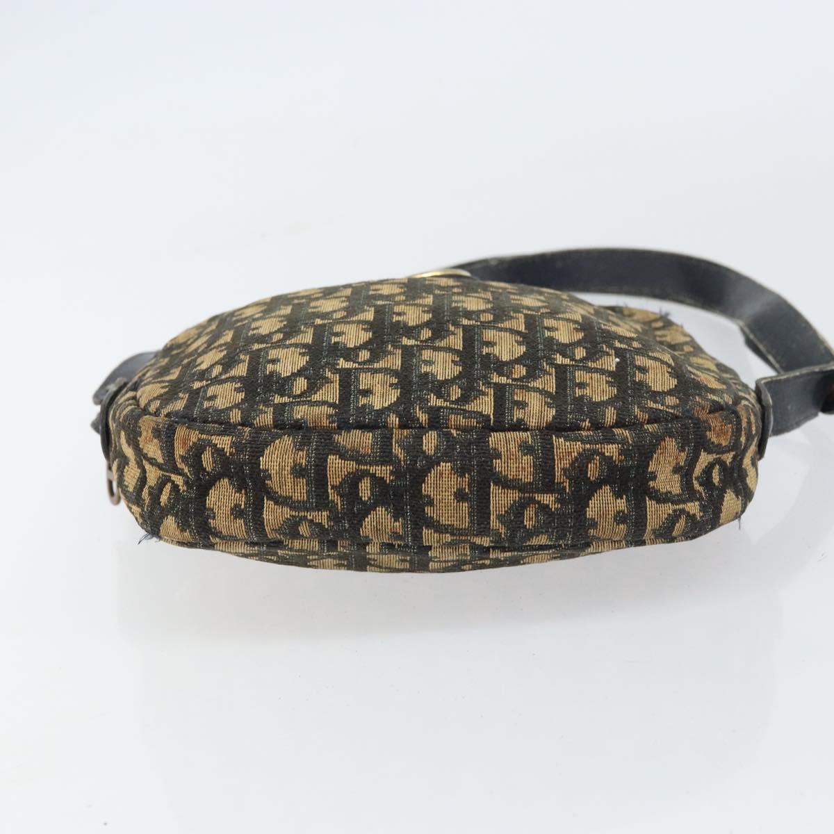 Christian Dior Trotter Canvas Shoulder Bag Navy Gold Auth 159578