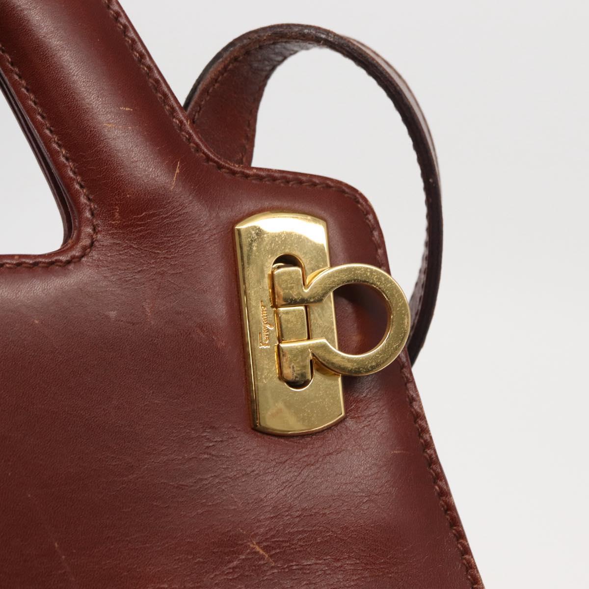Salvatore Ferragamo Gancini Shoulder Bag Leather Brown Gold Auth 159579