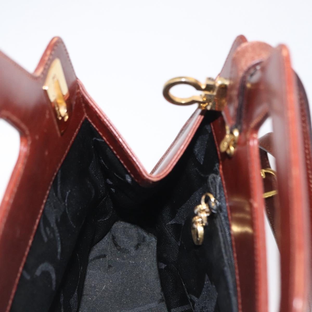Salvatore Ferragamo Gancini Shoulder Bag Leather Brown Gold Auth 159579