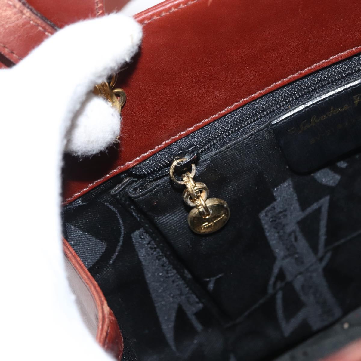 Salvatore Ferragamo Gancini Shoulder Bag Leather Brown Gold Auth 159579