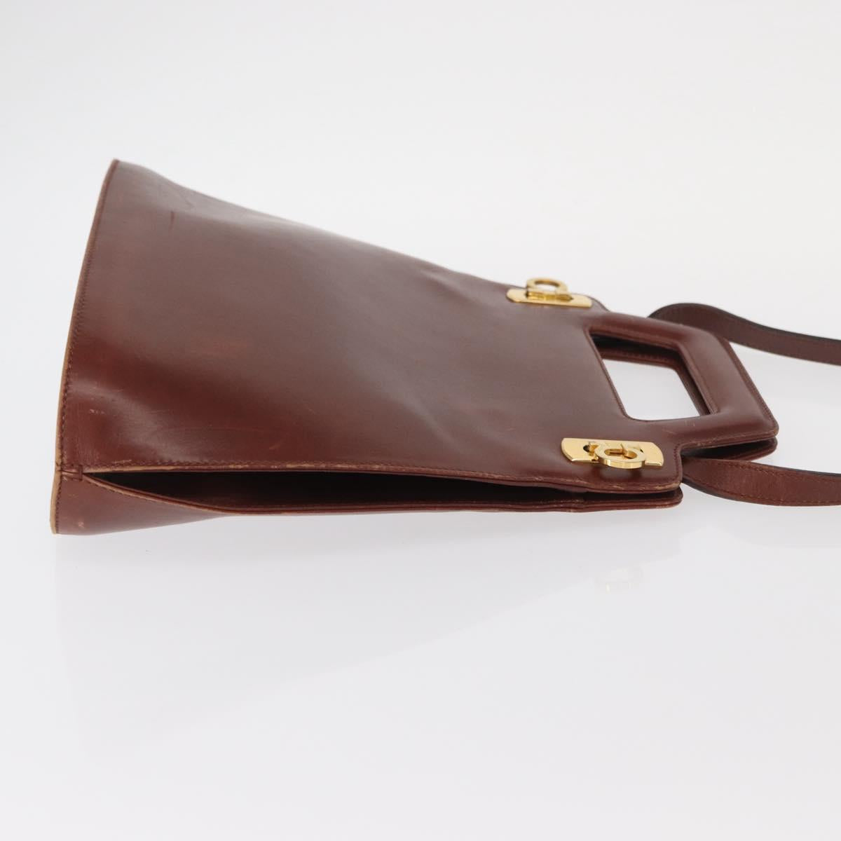 Salvatore Ferragamo Gancini Shoulder Bag Leather Brown Gold Auth 159579