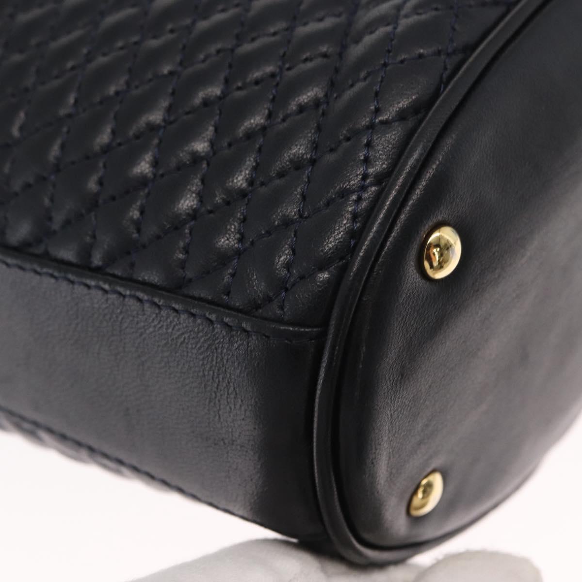BALLY Chain Shoulder Bag Leather Navy Gold Auth 159580
