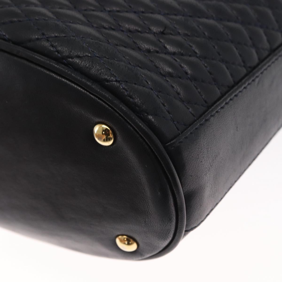 BALLY Chain Shoulder Bag Leather Navy Gold Auth 159580