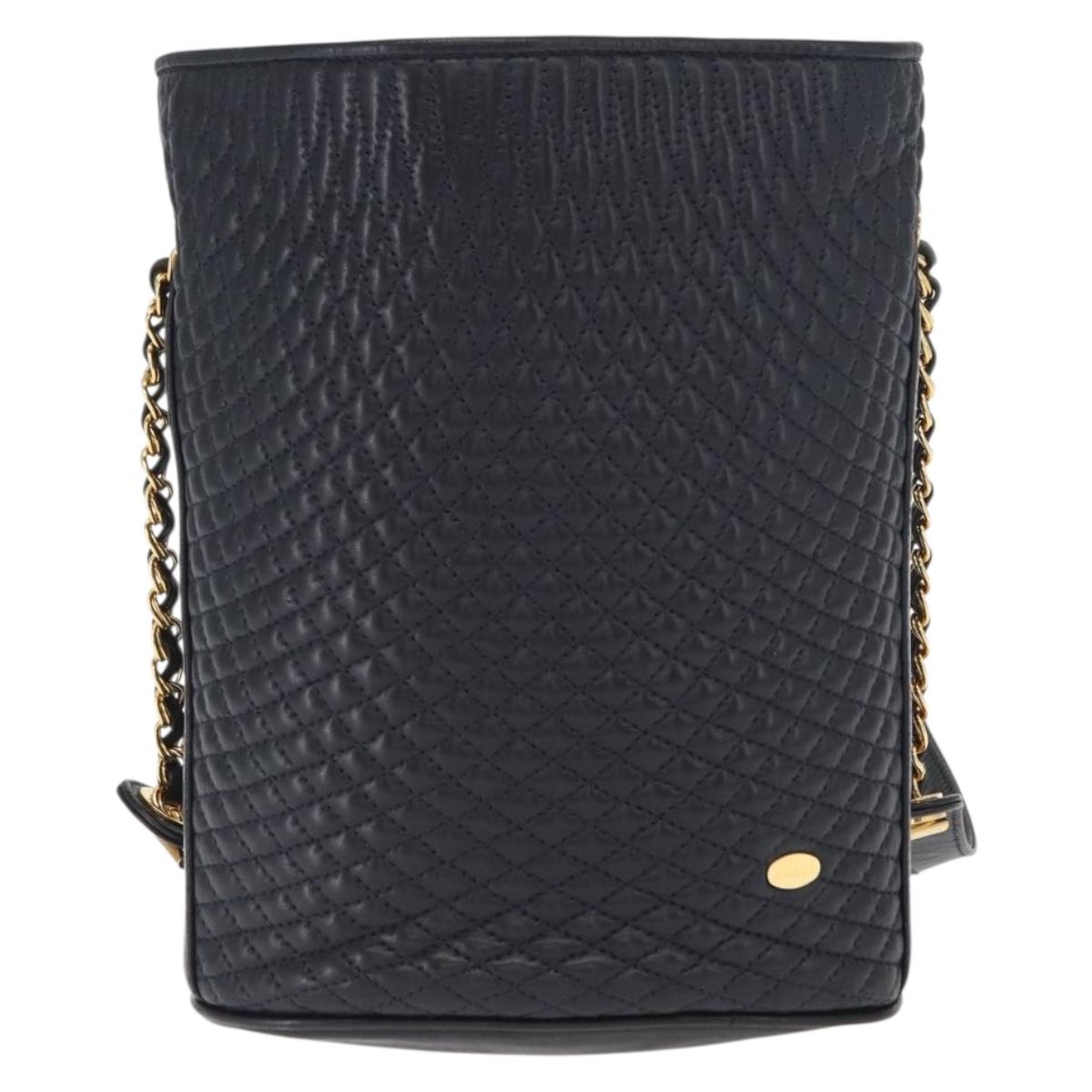 BALLY Chain Shoulder Bag Leather Navy Gold Auth 159580