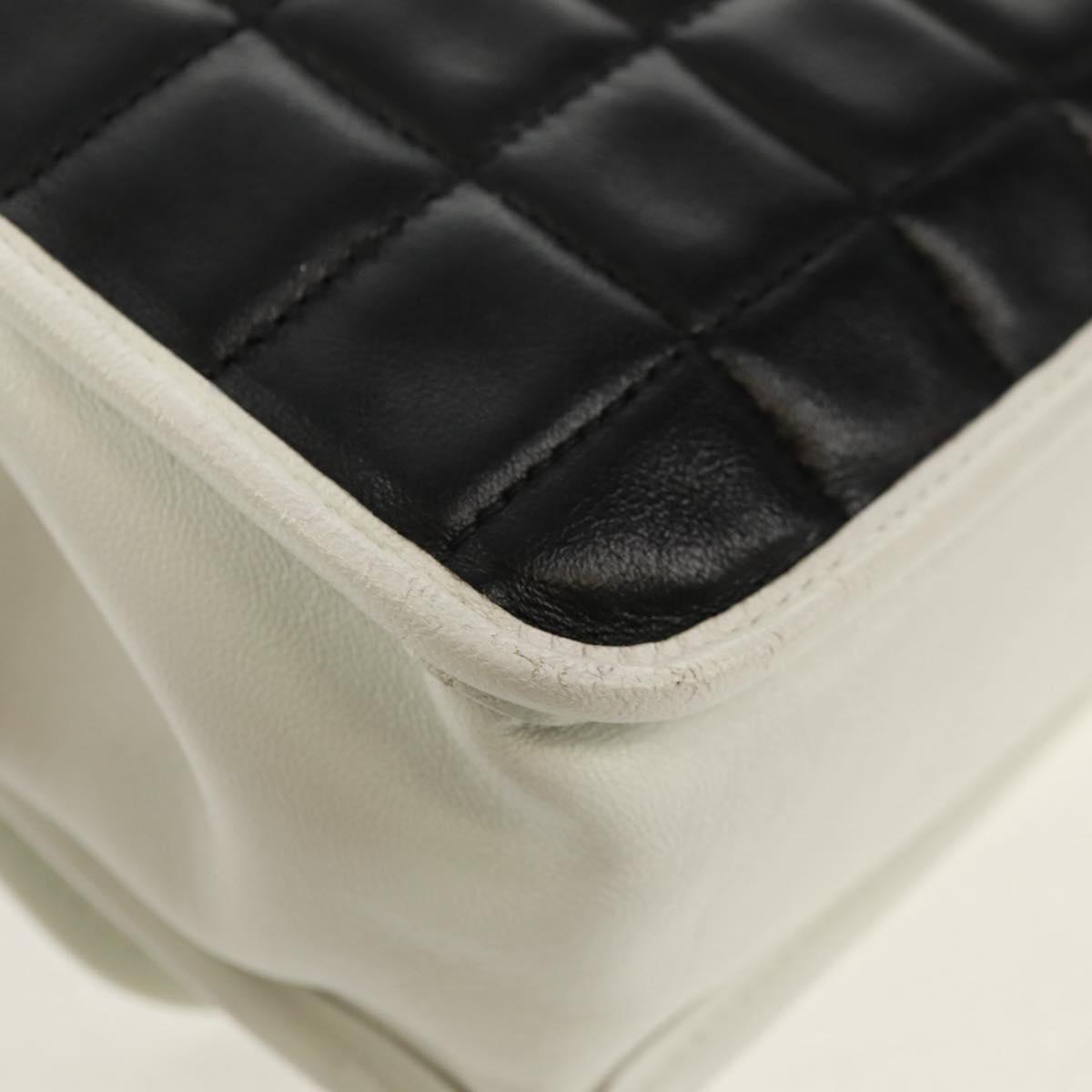 CHANEL Choco Bar Chain Shoulder Bag Lamb Skin Black White CC Auth 159582V