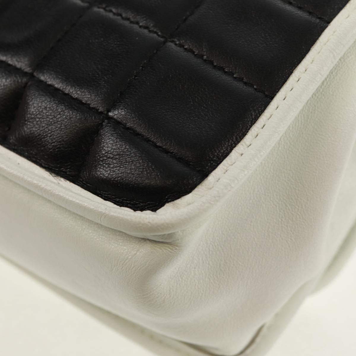 CHANEL Choco Bar Chain Shoulder Bag Lamb Skin Black White CC Auth 159582V