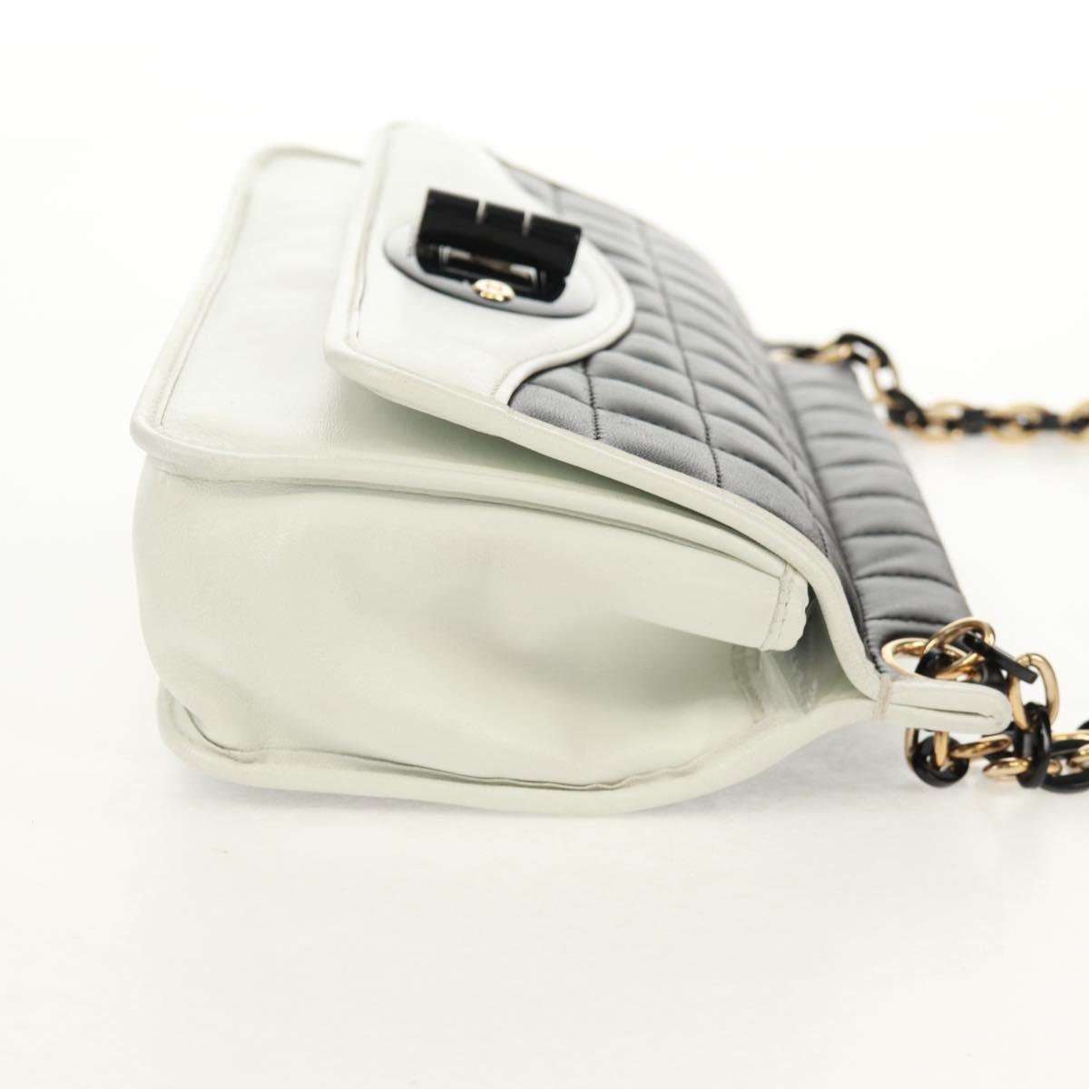 CHANEL Choco Bar Chain Shoulder Bag Lamb Skin Black White CC Auth 159582V