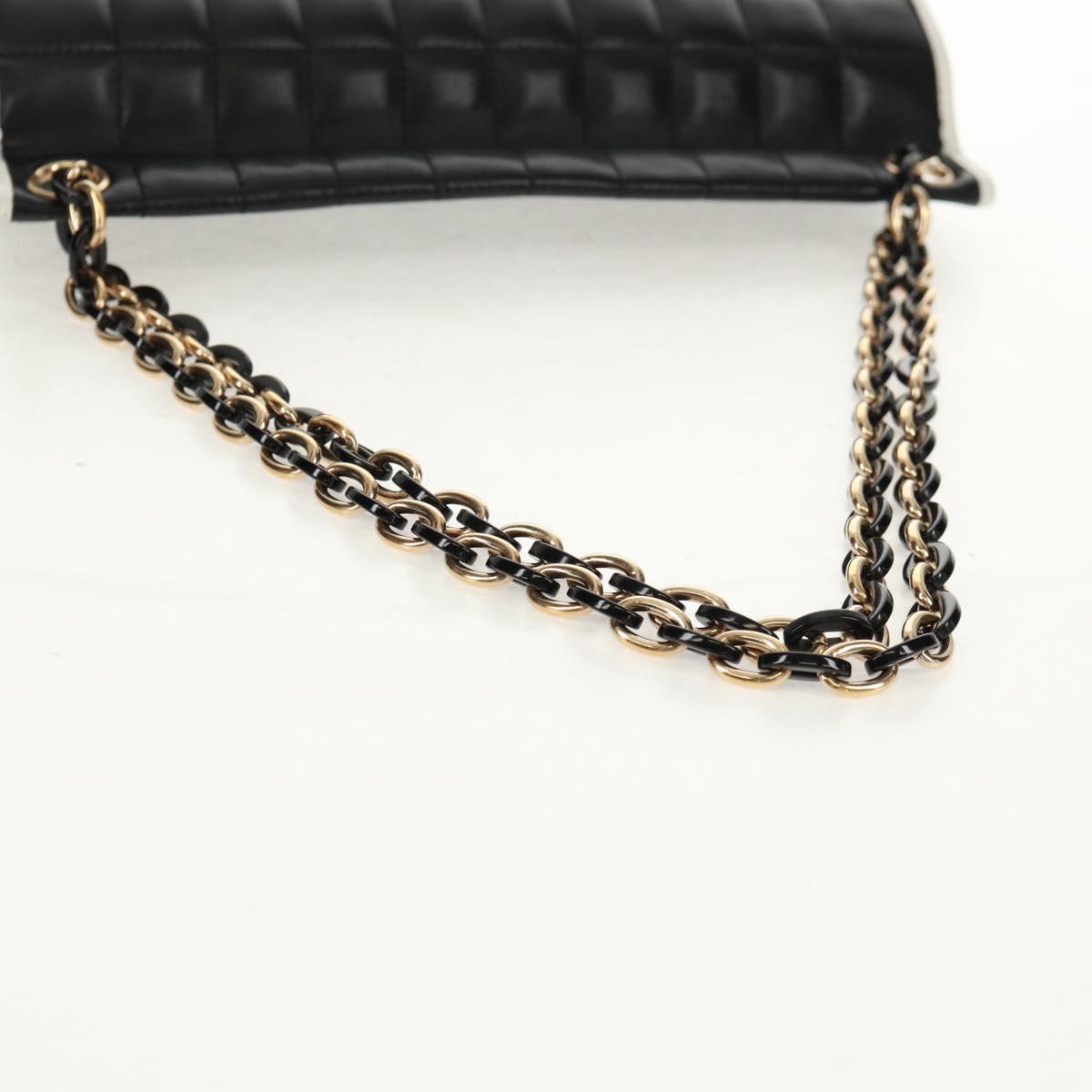 CHANEL Choco Bar Chain Shoulder Bag Lamb Skin Black White CC Auth 159582V