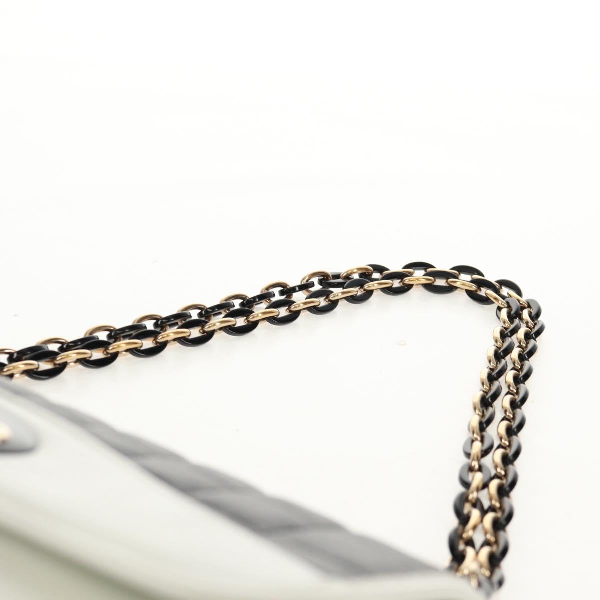 CHANEL Choco Bar Chain Shoulder Bag Lamb Skin Black White CC Auth 159582V