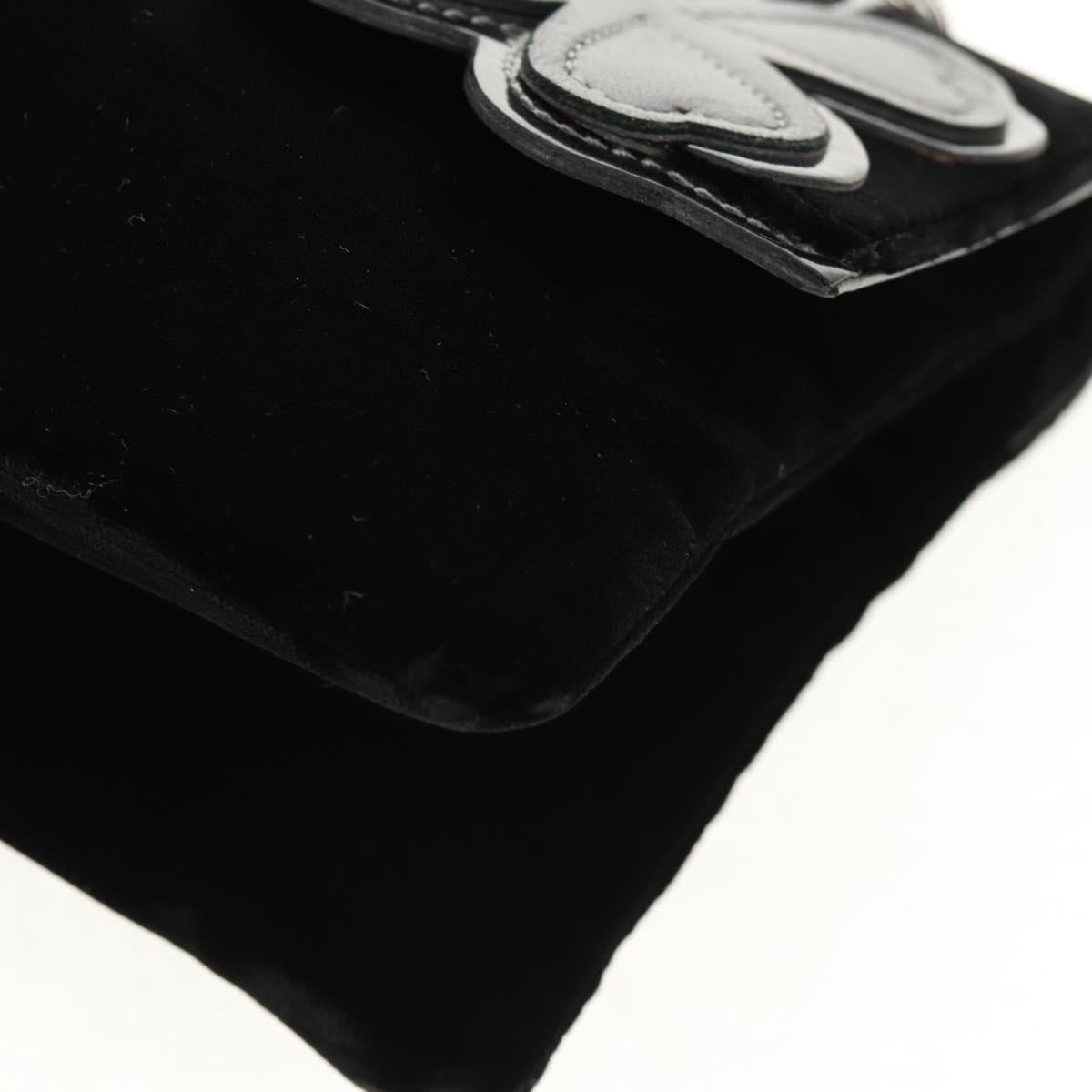 CHANEL Chain Camellia No.5 Shoulder Bag Velor Black Silver CC Auth 159584V