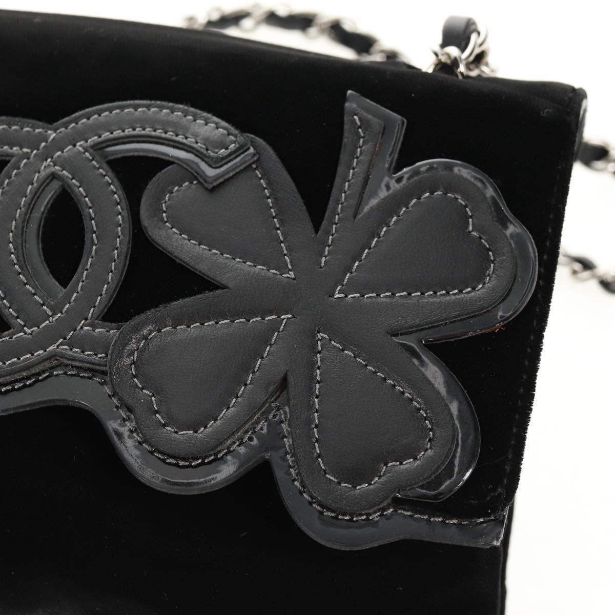 CHANEL Chain Camellia No.5 Shoulder Bag Velor Black Silver CC Auth 159584V