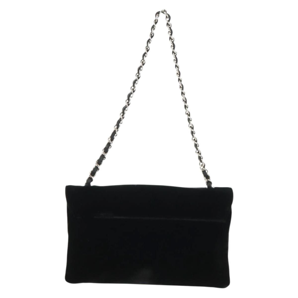 CHANEL Chain Camellia No.5 Shoulder Bag Velor Black Silver CC Auth 159584V