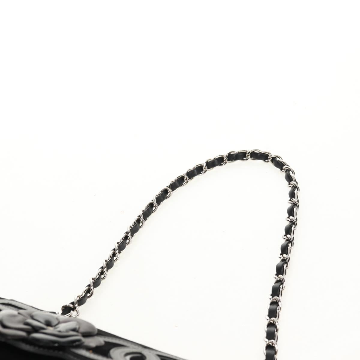 CHANEL Chain Camellia No.5 Shoulder Bag Velor Black Silver CC Auth 159584V