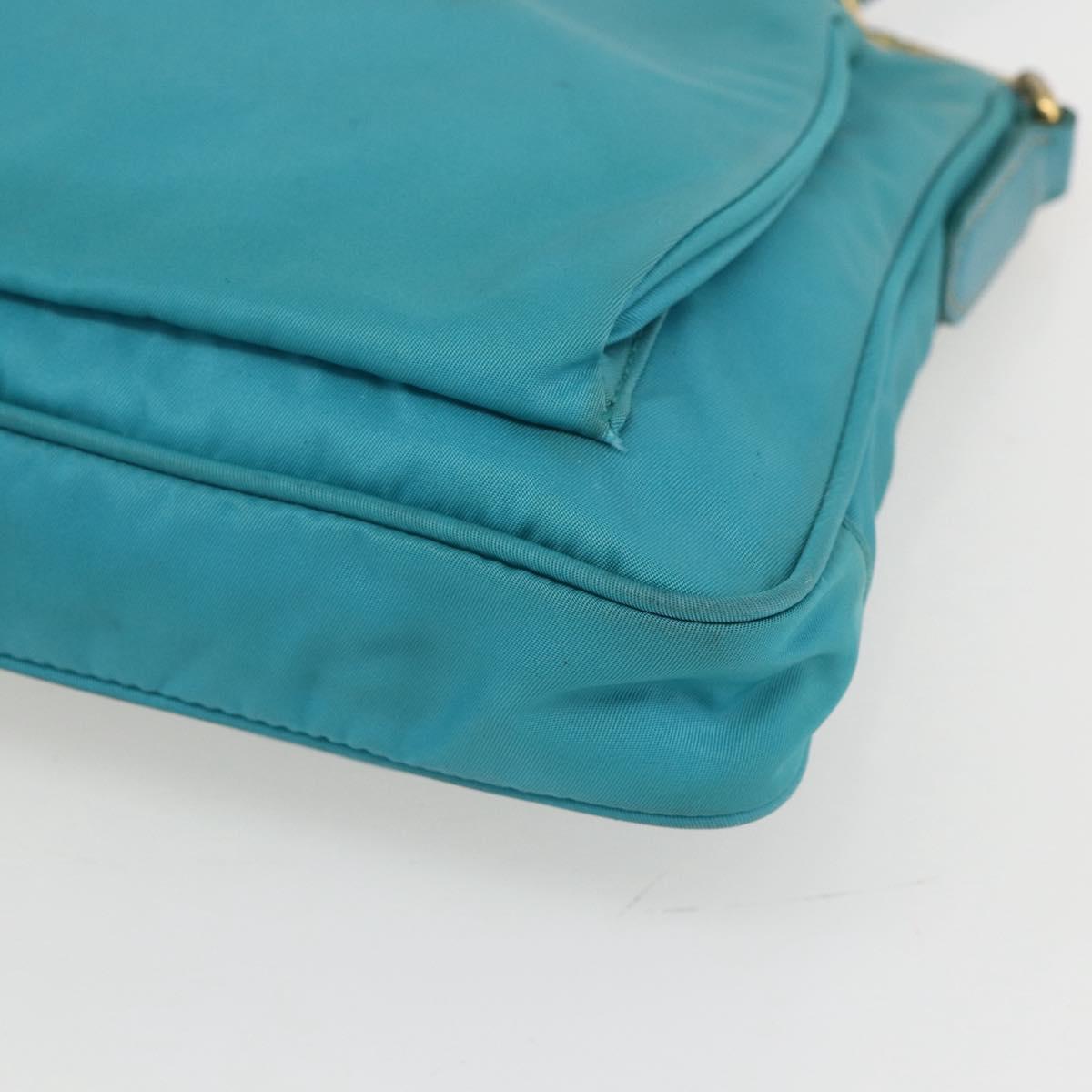 PRADA Shoulder Bag Nylon Light Blue Gold Auth 159589