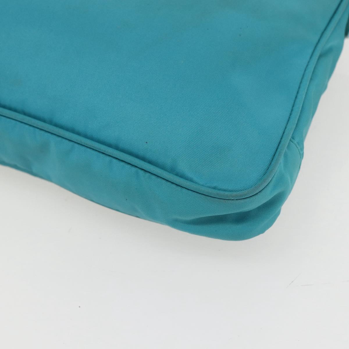 PRADA Shoulder Bag Nylon Light Blue Gold Auth 159589