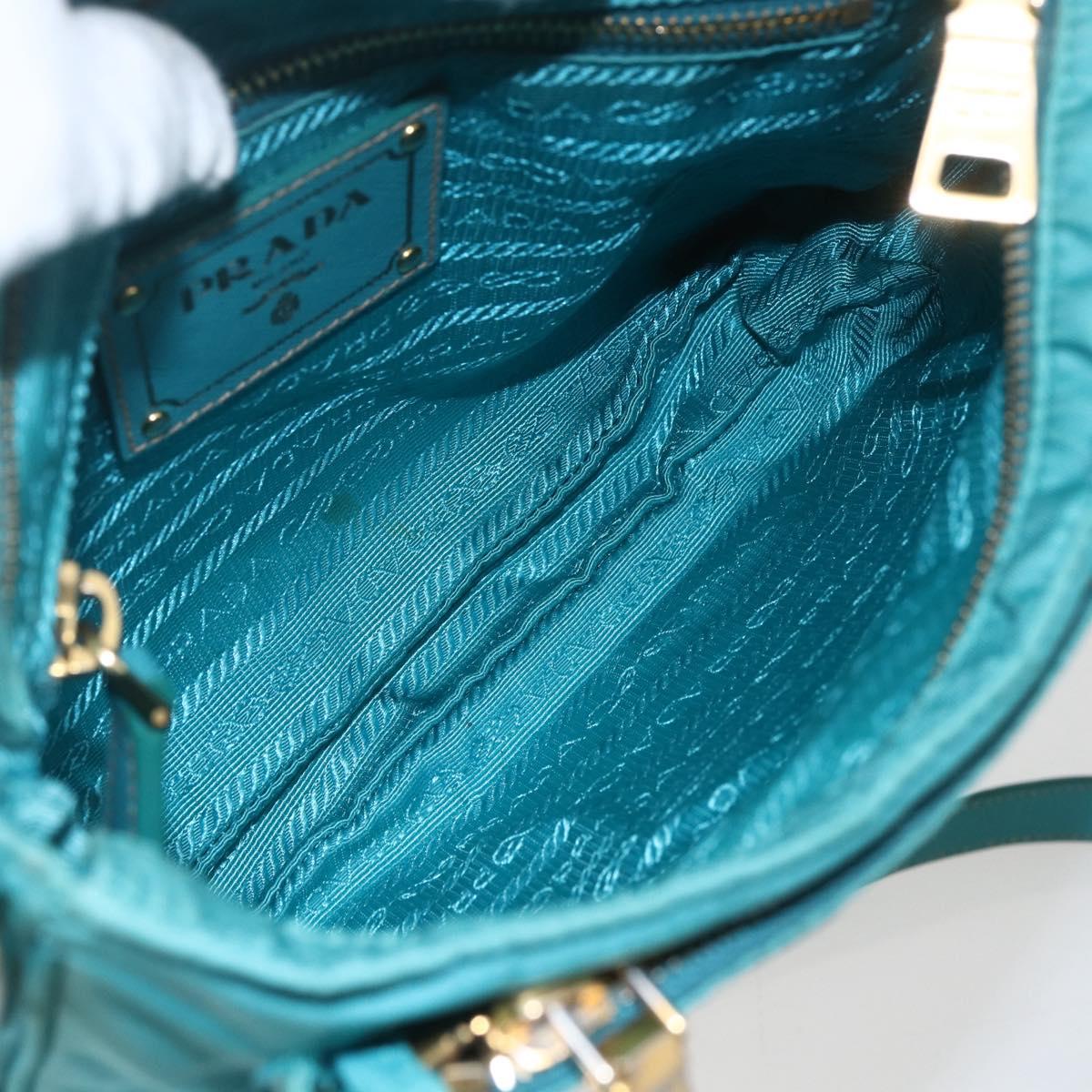 PRADA Shoulder Bag Nylon Light Blue Gold Auth 159589