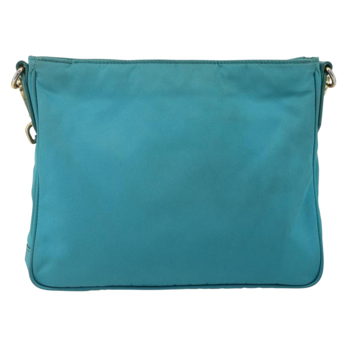 PRADA Shoulder Bag Nylon Light Blue Gold Auth 159589