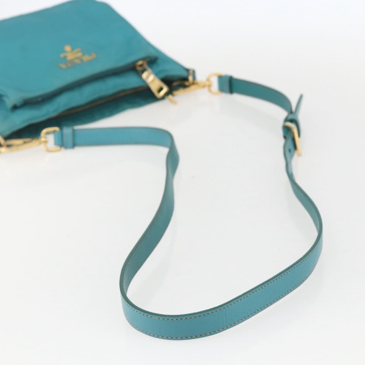 PRADA Shoulder Bag Nylon Light Blue Gold Auth 159589