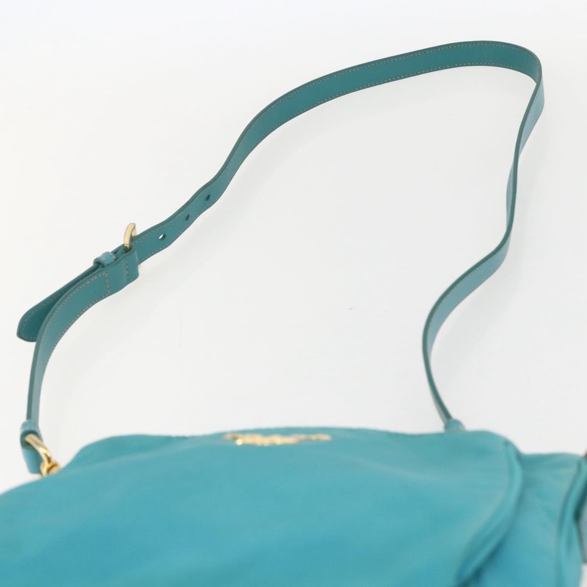PRADA Shoulder Bag Nylon Light Blue Gold Auth 159589