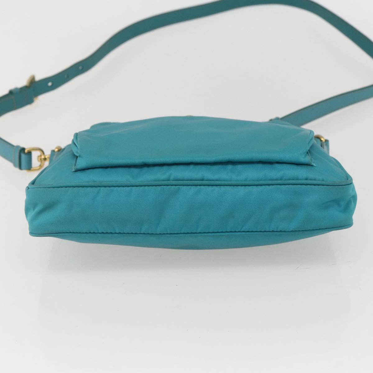 PRADA Shoulder Bag Nylon Light Blue Gold Auth 159589
