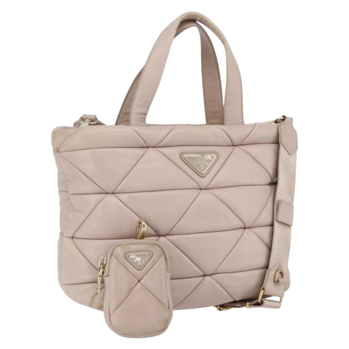 PRADA Hand Bag Leather 2way Pink Gold Auth 159590
