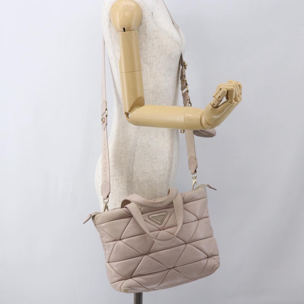 PRADA Hand Bag Leather 2way Pink Gold Auth 159590