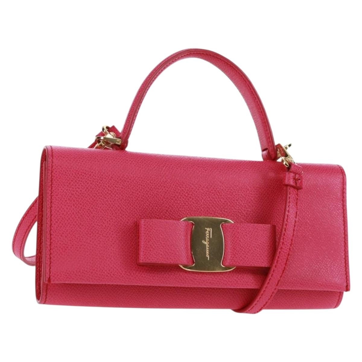 Salvatore Ferragamo Shoulder Wallet Leather Pink Gold Auth 159605V