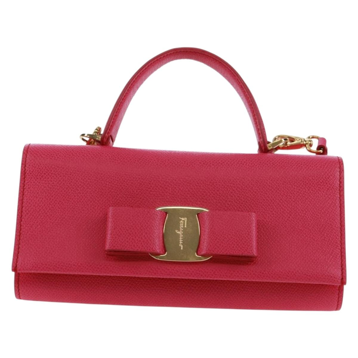 Salvatore Ferragamo Shoulder Wallet Leather Pink Gold Auth 159605V