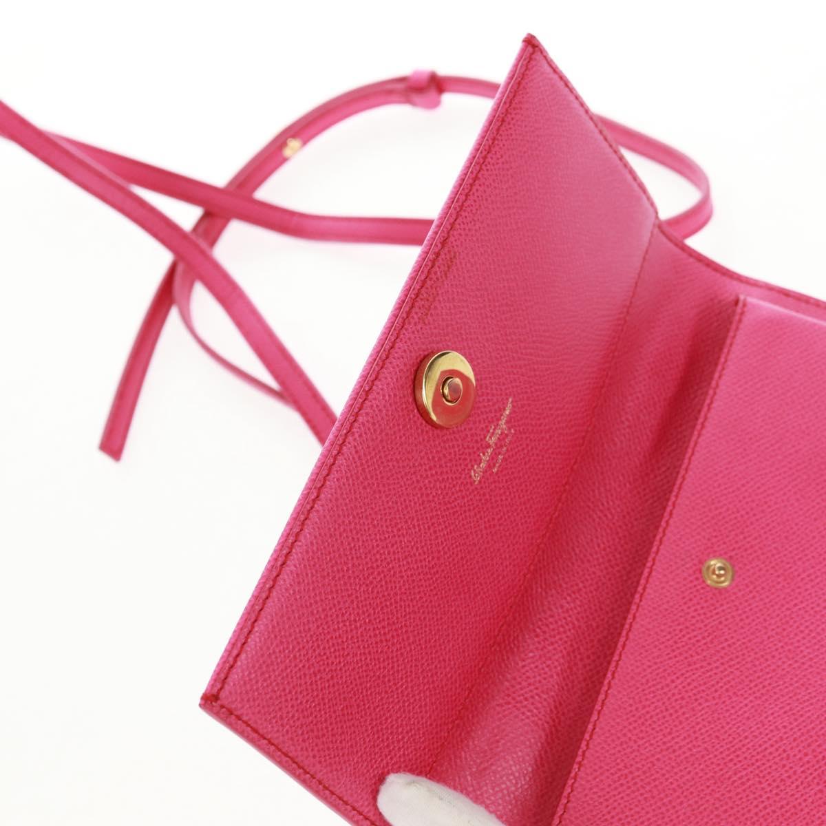 Salvatore Ferragamo Shoulder Wallet Leather Pink Gold Auth 159605V