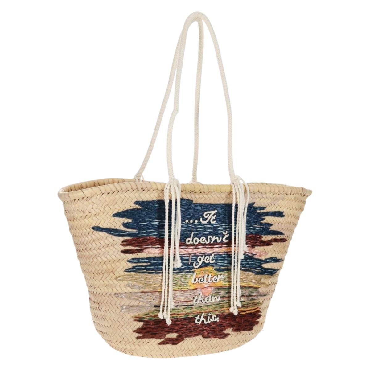CELINE Basket Bag Hand Bag Raffia Beige Auth 159620V