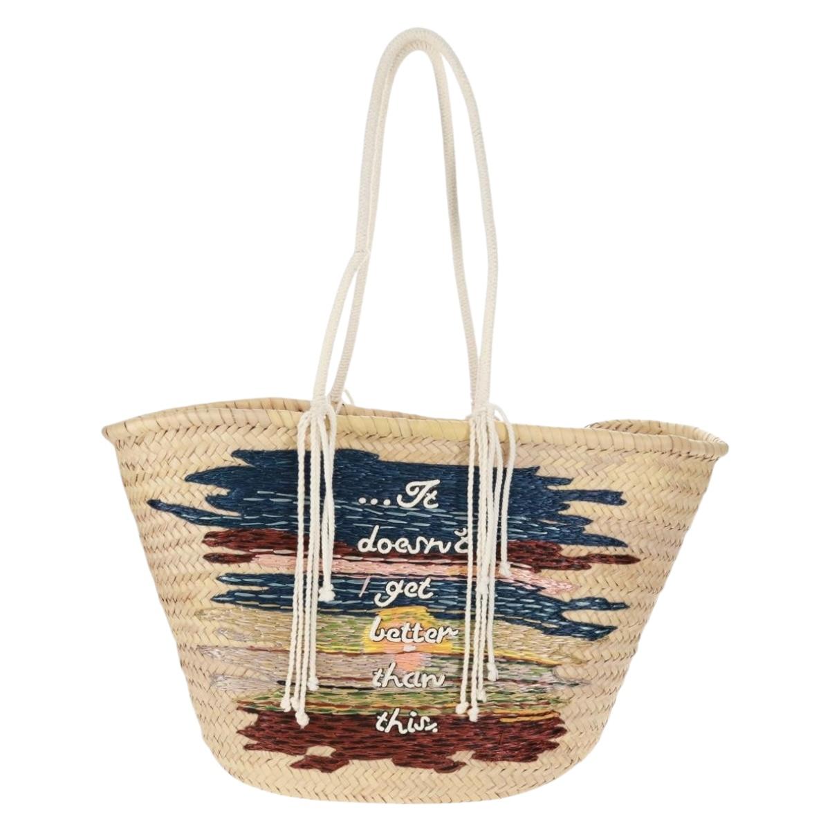 CELINE Basket Bag Hand Bag Raffia Beige Auth 159620V