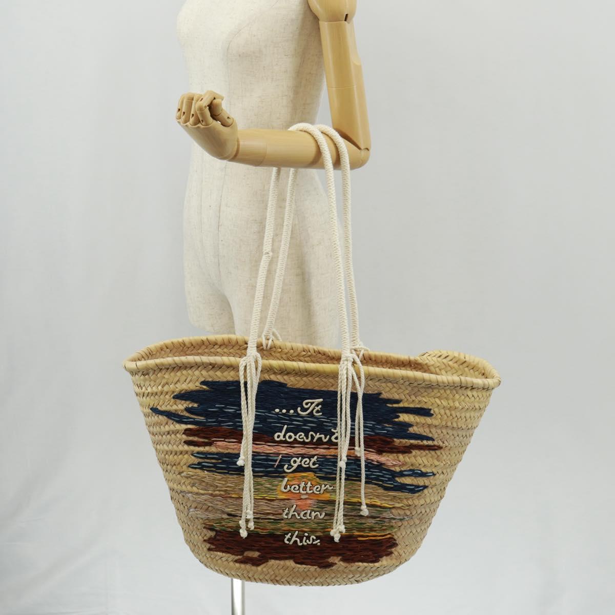 CELINE Basket Bag Hand Bag Raffia Beige Auth 159620V