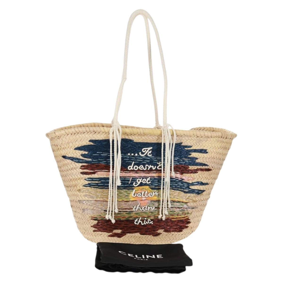 CELINE Basket Bag Hand Bag Raffia Beige Auth 159620V