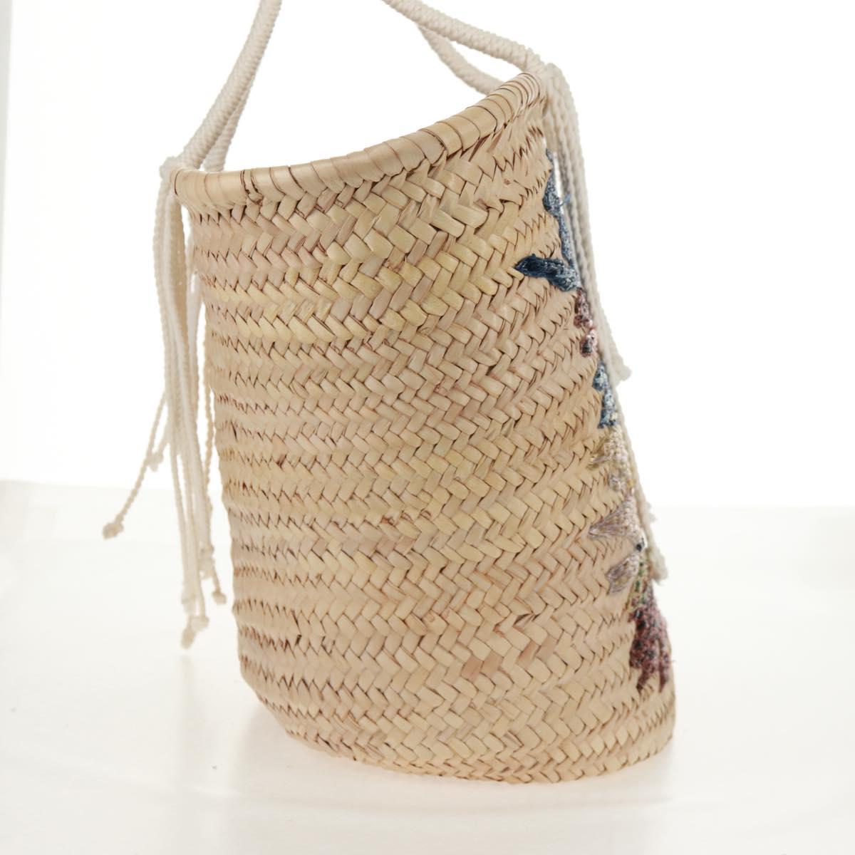 CELINE Basket Bag Hand Bag Raffia Beige Auth 159620V